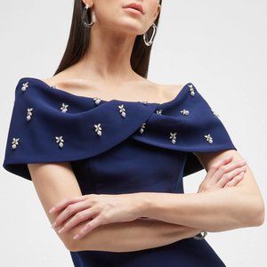 Rickie Freeman For Teri Jon Off-Shoulder Jewel-Embellished Column Gown